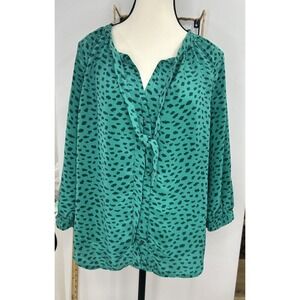 Joie Silk Blouse 3/4 Sleeves Neck Tie Pull Over‎ 100% Silk Green Color